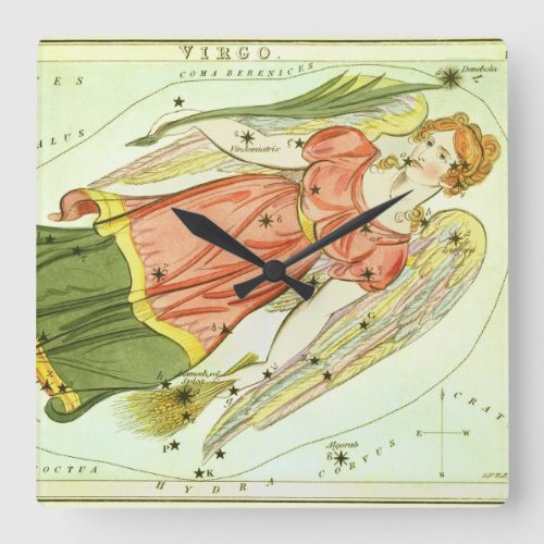 Virgo Virgin Vintage Constellation Uranias Mirror Square Wall Clock