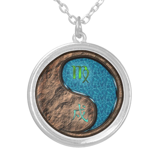 Virgo & Water Dog Silver Plated Necklace (Front)