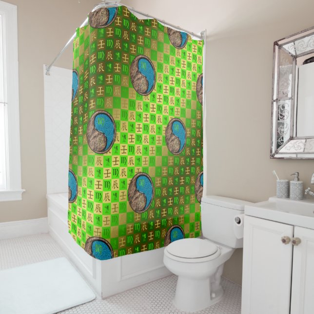 Virgo & Water Dragon Shower Curtain (In Situ)