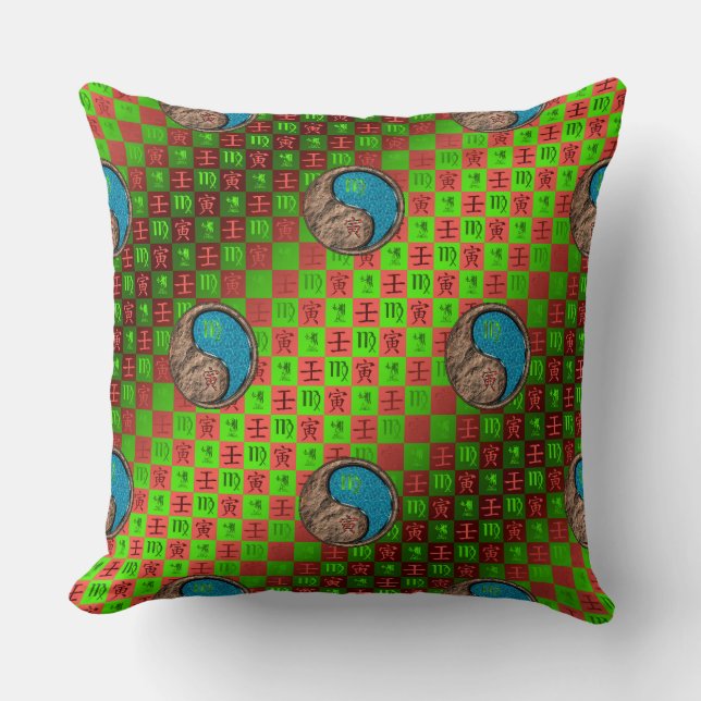 Virgo & Water Tiger Throw Pillow (Front)