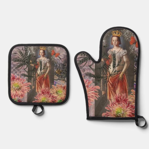 Virgo Woman Astrology Whimsical Portrait Oven Mitt  Pot Holder Set