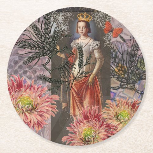 Virgo Woman Astrology Whimsical Portrait Round Paper Coaster