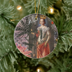 Virgo Woman Portrait Antique Colorful Rich Ceramic Ornament