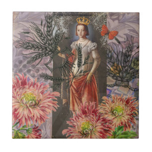 Virgo Woman Portrait Antique Colorful Rich Ceramic Tile