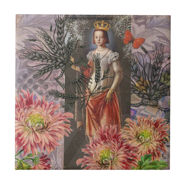 Virgo Woman Portrait Antique Colorful Rich Ceramic Tile (Front)