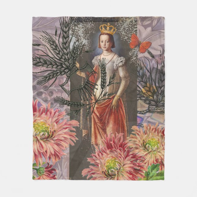 Virgo Woman Portrait Antique Colorful Rich Fleece Blanket (Front)
