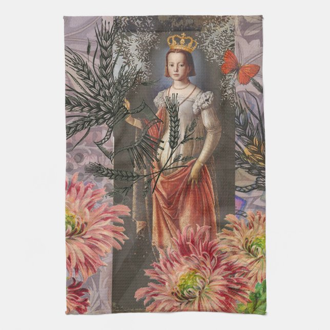 Virgo Woman Portrait Antique Colorful Rich Kitchen Towel (Vertical)