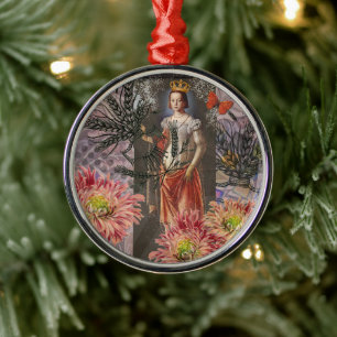 Virgo Woman Portrait Antique Colorful Rich Metal Ornament