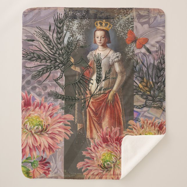 Virgo Woman Portrait Antique Colorful Rich Sherpa Blanket (Front)