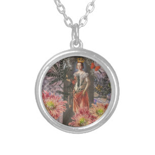 Virgo Woman Portrait Antique Colorful Rich Silver Plated Necklace
