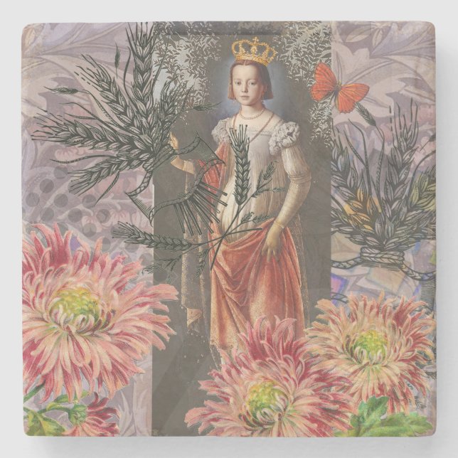 Virgo Woman Portrait Antique Colorful Rich Stone Coaster (Front)