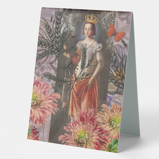 Virgo Woman Portrait Antique Colorful Rich Table Tent (Front)