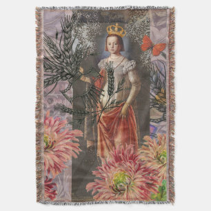 Virgo Woman Portrait Antique Colorful Rich Throw Blanket
