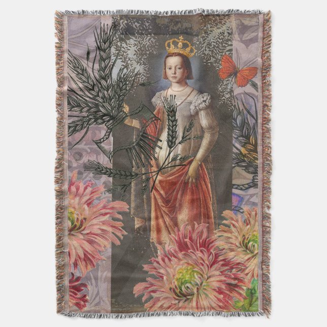Virgo Woman Portrait Antique Colorful Rich Throw Blanket (Front Vertical)
