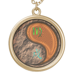 Virgo & Wood Dog Gold Plated Necklace