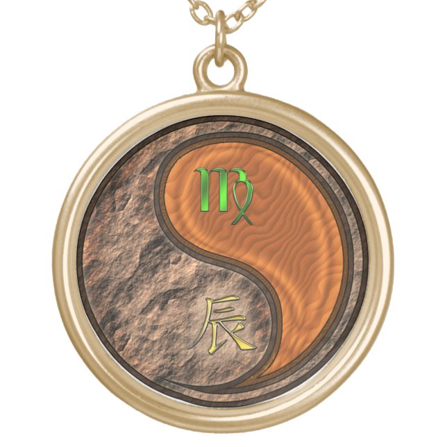 Virgo & Wood Dragon Gold Plated Necklace (Front)
