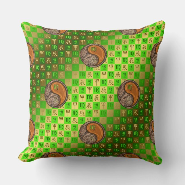 Virgo & Wood Dragon Throw Pillow (Front)