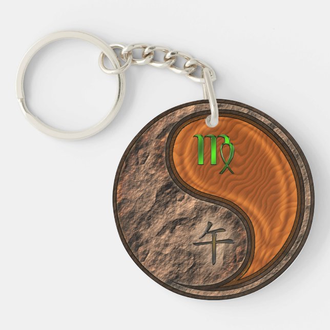 Virgo & Wood Horse Keychain (Front)