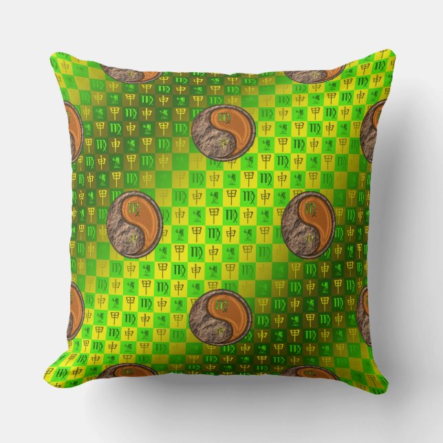 Virgo & Wood Monkey Throw Pillow (Front)