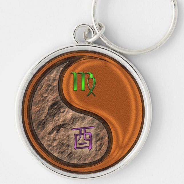 Virgo & Wood Rooster Keychain (Front)