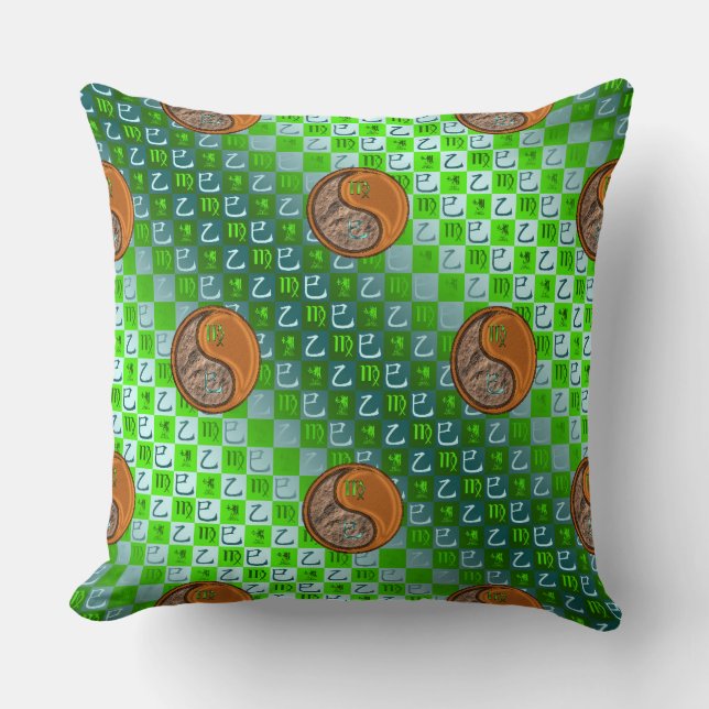 Virgo & Wood Snake Throw Pillow (Front)