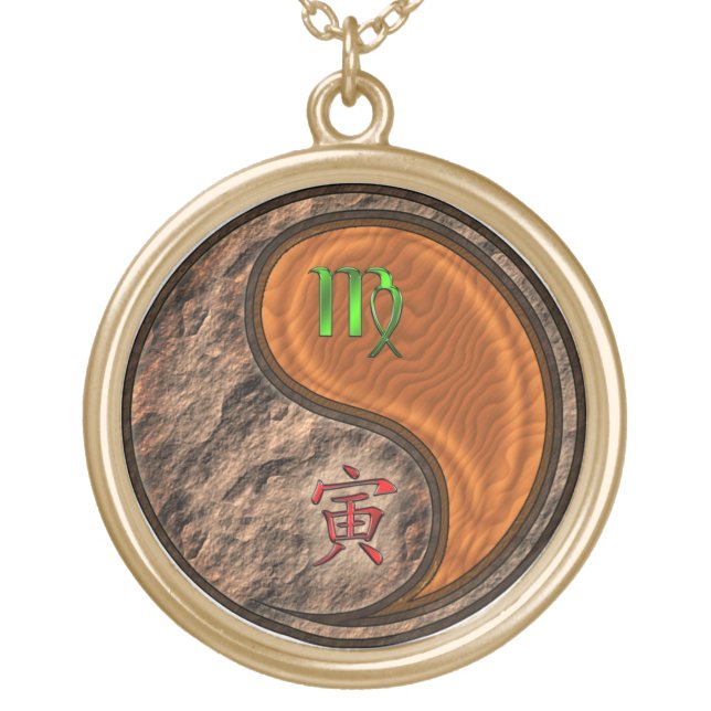 Virgo & Wood Tiger Gold Plated Necklace (Front)