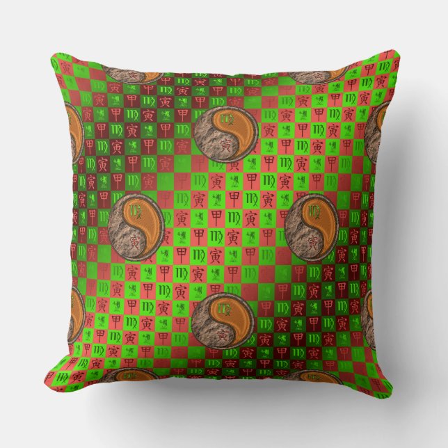 Virgo & Wood Tiger Throw Pillow (Front)