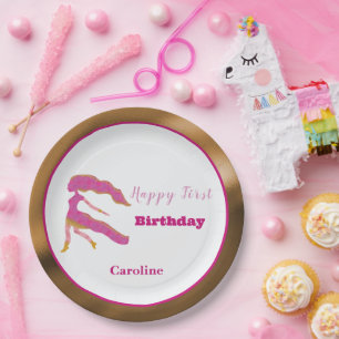 Virgo Zodiac 1st Birthday Gold & Pink Artistic Paper Plates