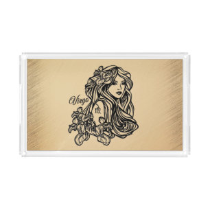 Virgo Zodiac Antique Look Acrylic Tray