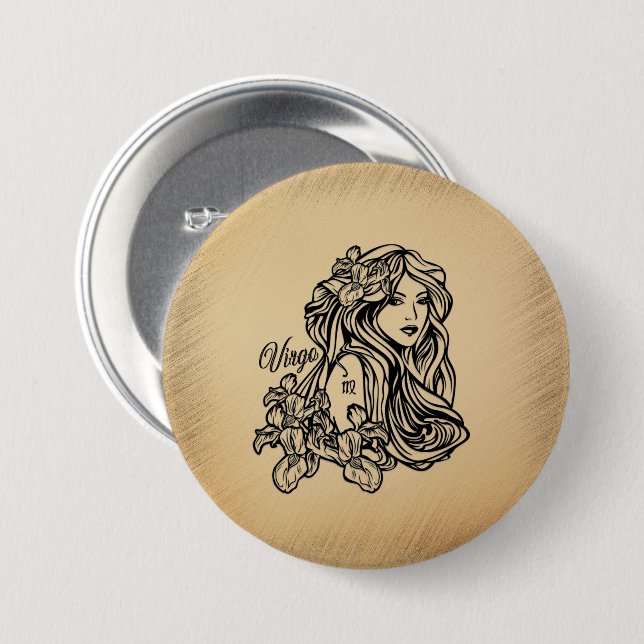 Virgo Zodiac Antique Look Button (Front & Back)