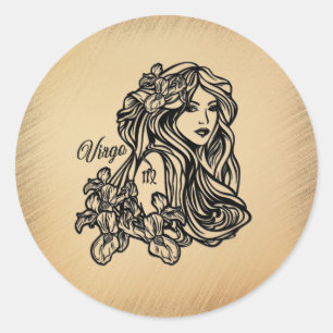 Virgo Zodiac Antique Look Classic Round Sticker