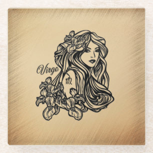 Virgo Zodiac Antique Look Glass Coaster