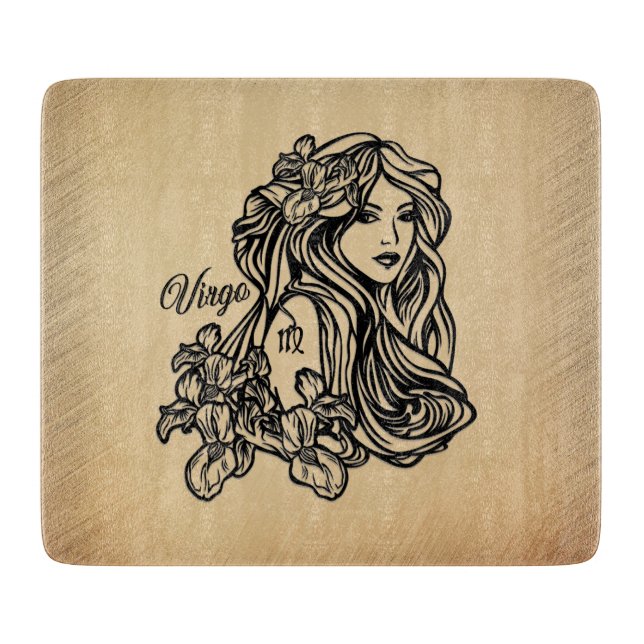 Virgo Zodiac Antique Look Glass Cutting Board (Front)