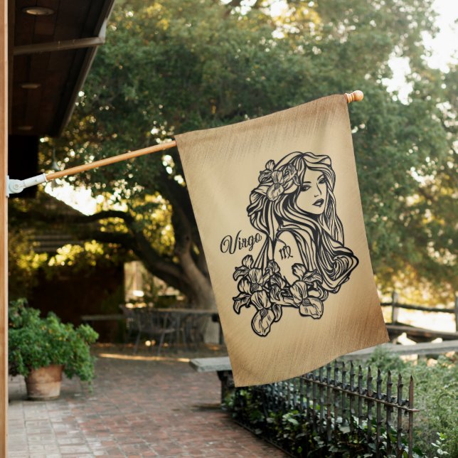 Virgo Zodiac Antique Look House Flag (In SItu)