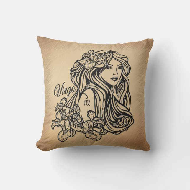 Virgo Zodiac Antique Look Outdoor Pillow (Front)