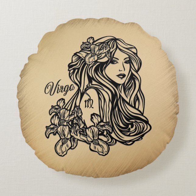 Virgo Zodiac Antique Look Round Pillow (Front)