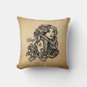 Virgo Zodiac Antique Look Throw Pillow