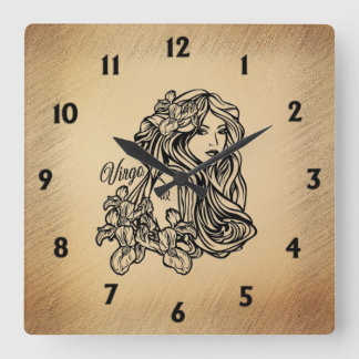 Virgo Zodiac Antique Look with Black Numbers Square Wall Clock