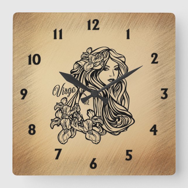 Virgo Zodiac Antique Look with  Black Numbers Square Wall Clock (Front)