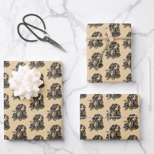 Virgo Zodiac Antique Look Wrapping Paper Sheets (Front)