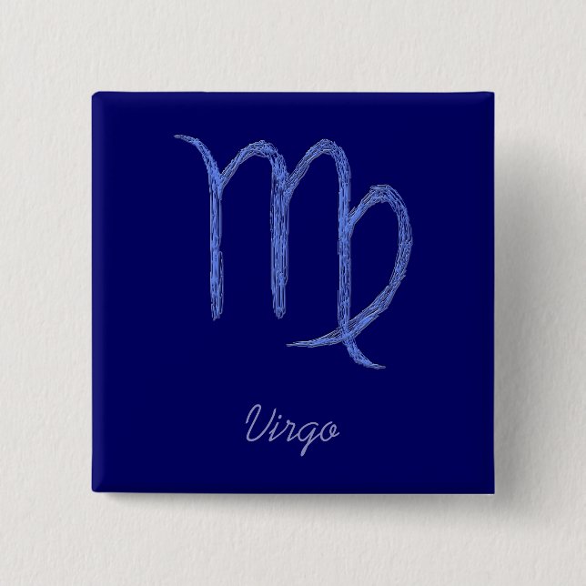 Virgo. Zodiac Astrological Sign. Blue. Button (Front)
