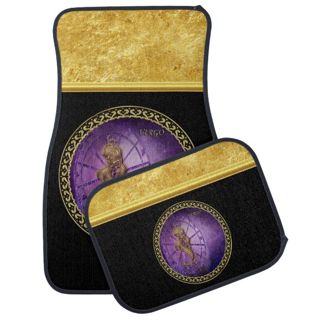 virgo Zodiac Astrology black and gold texture Car Mat (Set)