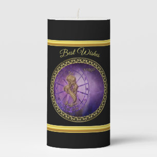 virgo Zodiac Astrology black and gold texture Pillar Candle