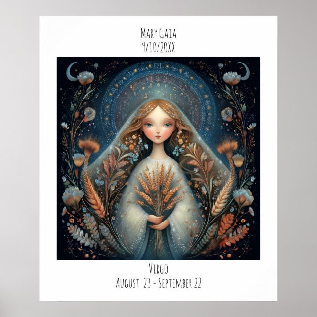 Virgo Zodiac Astrology Name & Birthday Poster (Front)