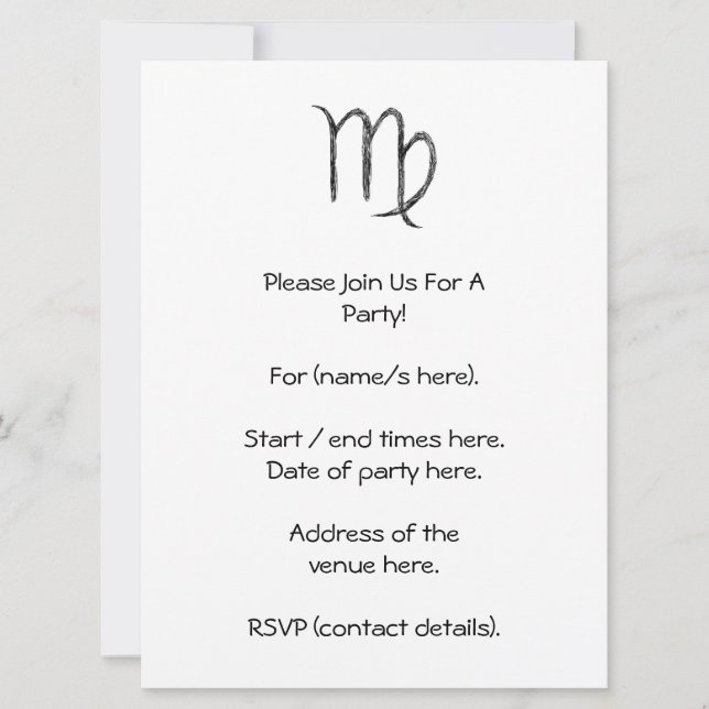 Virgo. Zodiac Astrology Sign. Black. Invitation (Front)