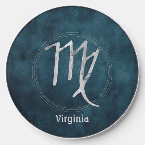 Virgo zodiac astrology star sign personalized teal wireless charger 