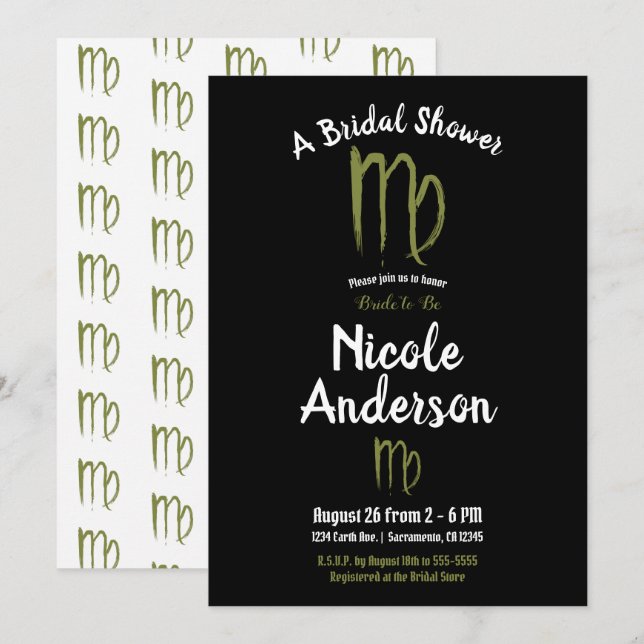 VIRGO Zodiac Astrology Summer Fall Bridal Shower Invitation (Front/Back)