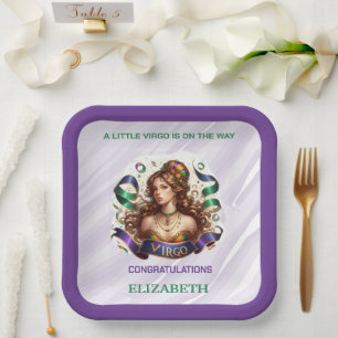 Virgo Zodiac Baby Shower Lavender and Green Paper Plates