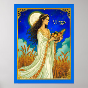 Virgo Zodiac Beauty Under a Night Sky Poster