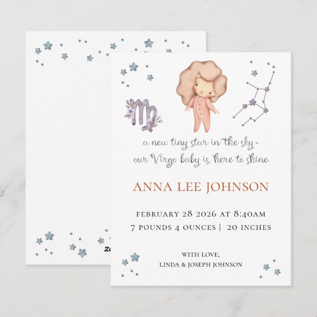 Virgo Zodiac Birth Announcement (Front/Back)